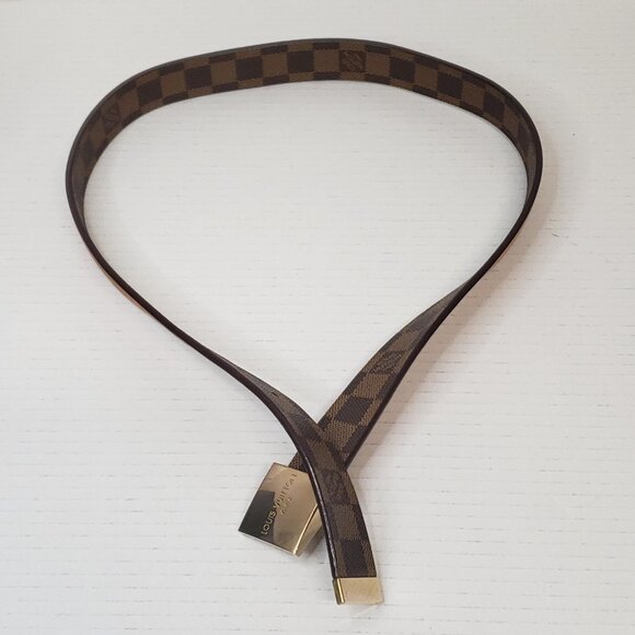 Authentic Louis Vuitton Brown Gold Checkered Damier Ebene Belt lux170-092225 - Picture 5 of 15